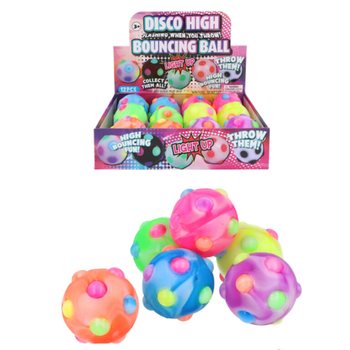 DISCO-LEUCHTBALL MIT HÜPFFUß - 6 CM - IM DISPLAY (12 STK.)