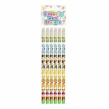 Dschungel Tier Bleistift- & Radiergummi-Set (6-teilig) - Display (24 Sets)