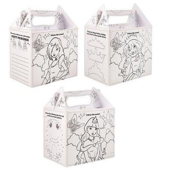 Menüboxen Prinzessin zum Ausmalen - 14 x 9,5 x 18 cm (24 Stück)
