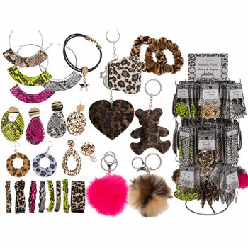 **MEGA GÜNSTIG** KOMPLETTES ANIMAL-PRINT-DISPLAY MIT SCHMUCK UND ACCESSOIRES (180-teilig)