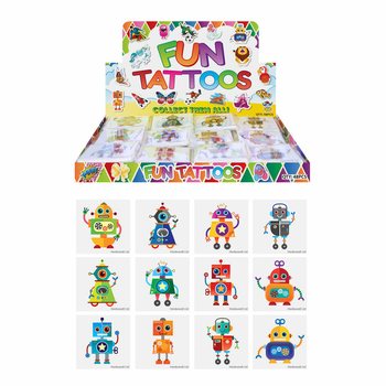 Lustige Roboter-Tattoos - 12er Packungen im Display (48 Stk.)