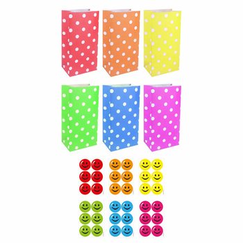 Papier-Geschenktüten mit Smiley-Stickern - Farbmix (72 Stk.)