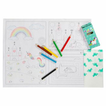 KOMPLETTE GASTRO-BOX EINHORN - 48x Buntstifte-Sets + 100x Malvorlagen + 100x Servietten (248-tlg.)