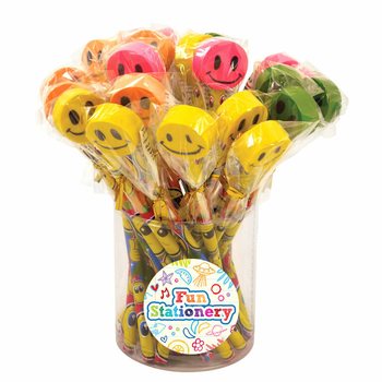 Fröhliche Smiley Bleistifte mit Radiergummi (24 Stk.)