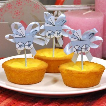 Babyparty Cupcake-Picker - Blauer Kinderwagen (12er-Pack)