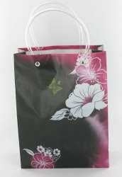 Geschenktasche / Tragetasche Schwarz/Rosa/Weiß Blumen Medium (12 Stk.)