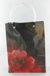 Tragetasche Geschenkverpackung Schwarz/Rote Blume Large (12 Stk.)