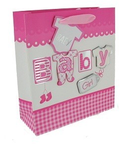 GESCHENKTASCHE GEBURT - BABY ROSA (12 Stk.)