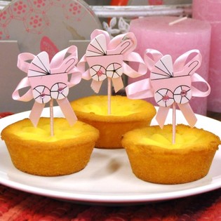 GEBURT CUPCAKE-PIEKS - ROSA KINDERWAGEN (12 Stk.)