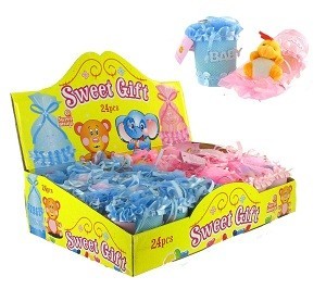 Baby-Geschenkverpackung mit S&uuml;&szlig;igkeiten und Kuscheltier (24 Stk.)