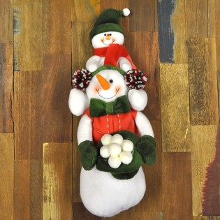 Pl&uuml;sch-Schneemann mit Schneebaby auf den Schultern 38 cm