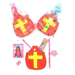 Gef&uuml;llte Sinterklaas-Bischofsm&uuml;tze (Nikolaus) mit Schreibwaren (12 Stk.)