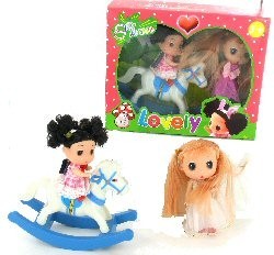2 Puppen mit Schaukelpferd Spielset