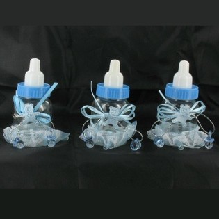 Blaue Deko-Babyfl&auml;schchen mit Fransen (6 Stk.)