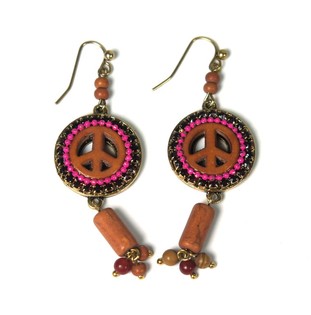 Ibiza-Style Friedenssymbol Ohrringe - Braun/Fuchsia (1 Stk.)