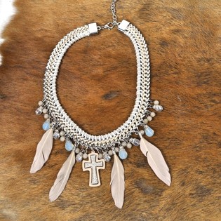 Luxus-Halskette Beige/Creme mit Kreuz (1 Stk.)