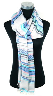 Luxus Ibiza-Look Schal Silber/Blau/Lachs (1 Stk.)