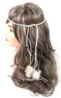 Ibiza-Look Haarband mit Perlen Wei&szlig; (1 Stk.) - B2B Gro&szlig;handel