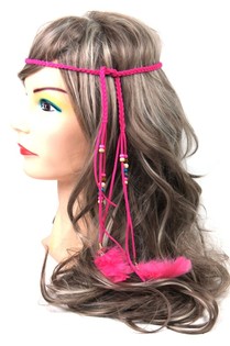 Haarband im Ibiza-Look mit Perlen Fuchsia (1 Stk.)