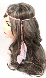 Ibiza-Look Haarband mit Perlen und Federn Lachs (1 Stk.)