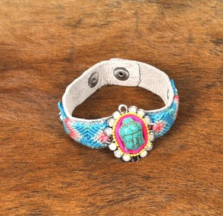 Ibiza-Armband Silber-Optik mit T&uuml;rkisem Buddha (1 Stk.)