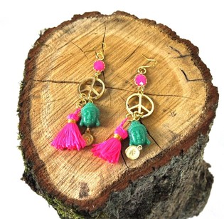 Ohrringe Fuchsia / Gr&uuml;n Buddha (1 Stk.)