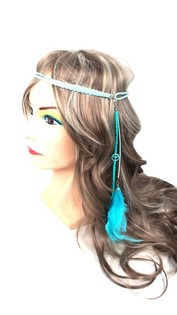 Elastisches Stirnband mit Federn Türkis (1 Stk.)