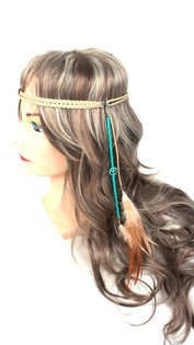 Haarband mit Federn Beige Türkis (1 Stk.)