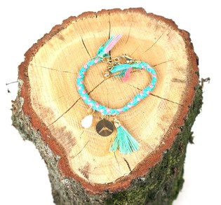 Geflochtenes Ibiza-Armband Pink & T&uuml;rkis (1 Stk.)