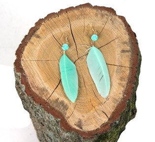 Ohrringe Feder Mint Ibiza-Style (1 Stk.)