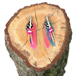 Ibiza-Look Ohrringe mit Feder Fuchsia (1 Stk.)