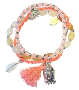 Ibiza-Look Armband Lachsfarben mit Buddha (1 Stk.)