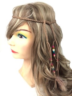 IBIZA LOOK HAARBAND MIT PERLEN BRAUN (1 Stk.)