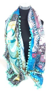 Luxus Ibiza-Schal Wende-Schal Mint/Blau/Blumenmuster (1 Stk.)