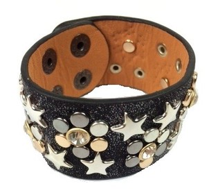 Luxus Breites Armband Schwarz mit Nieten & Strass (1 Stk.)