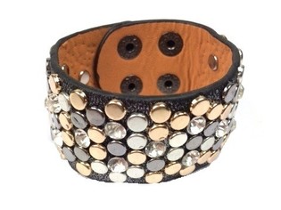 Luxus-Breitarmband Schwarz mit Nieten & Strass (1 Stk.)