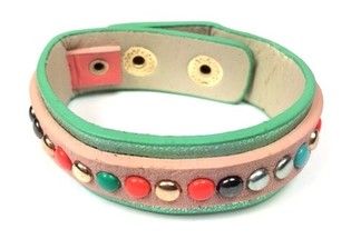Ibiza-Armband mit Nieten Gr&uuml;n/Rosa (1 Stk.)