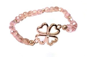 Ibiza Look Armband Rosa Kleeblatt - Elastisch (1 Stk.)