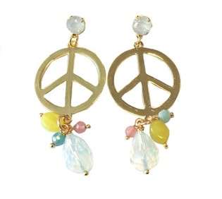 Ibiza-Look Ohrringe Goldfarben Peace Weißer Kristall (1 Stk.)