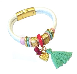 Ibiza Armband Wei&szlig; mit Quaste & Herz-Anh&auml;nger (1 Stk.)