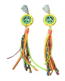 Ibiza-Style Ohrringe Bunter Peace-Anhänger (1 Paar)