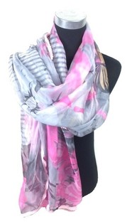 Ibiza-Look Schal Rosa/Grau Schmetterling (1 Stk.)