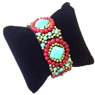 Ibiza-Style Armband Türkis/Rot (1 Stk.)