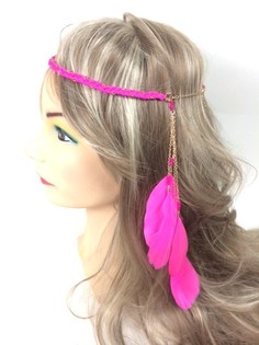 Geflochtenes Ibiza-Haarband mit Federn Fuchsia (1 Stk.)