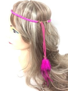 Geflochtenes Haarband mit Federn Fuchsia (1 Stk.)