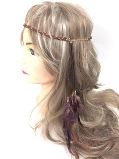 Geflochtenes Haarband mit Federn Braun - Ibiza-Style (1 Stk.)