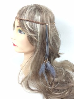 Geflochtenes Haarband mit Federn Grau/Braun (1 Stk.)