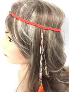 Geflochtenes Haarband mit Federn - Orange (1 Stk.)