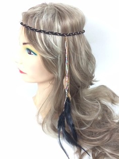 Geflochtenes Haarband mit Federn Schwarz (1 Stk.)