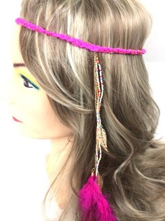 Geflochtenes Stirnband mit Federn Fuchsia (1 Stk.)